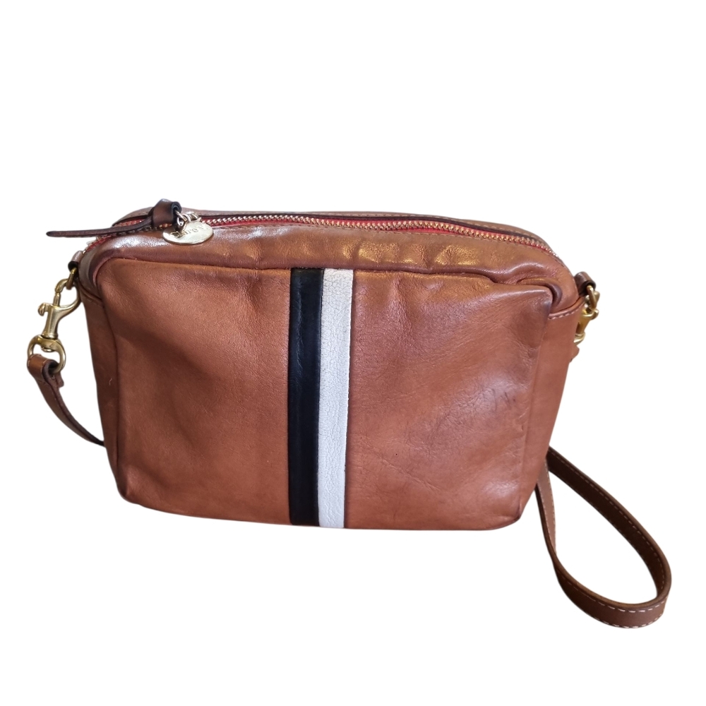 Clare V. Leather Crossbody Bag with Center Stripe - Brown